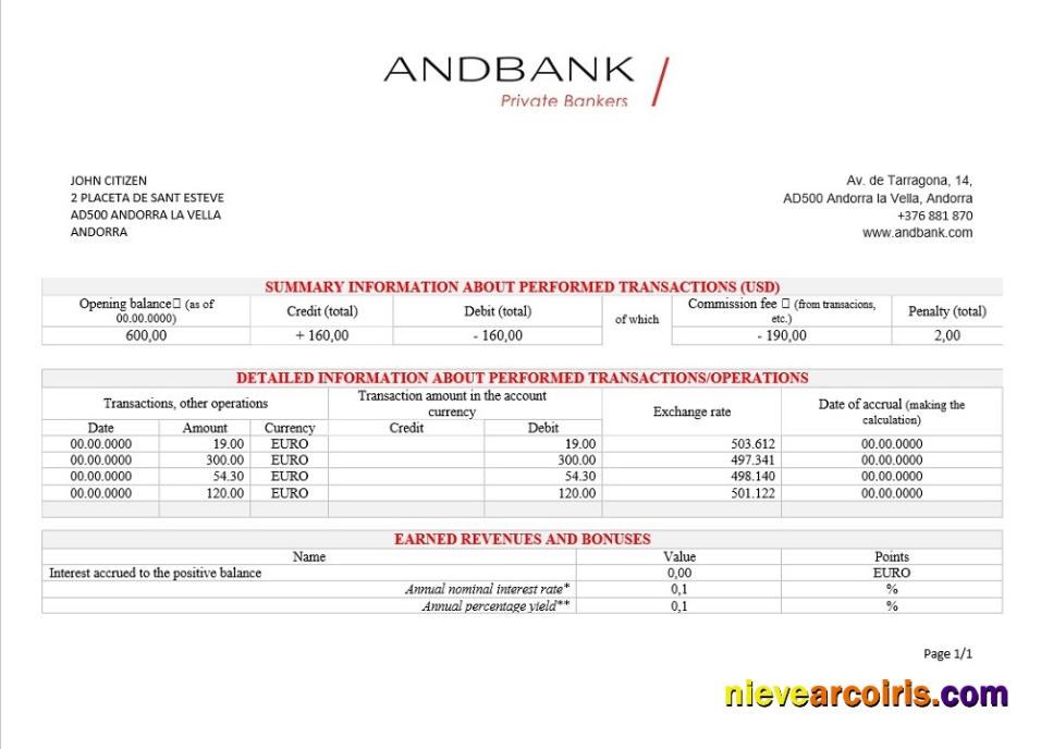 Andorra Andbank bank statement